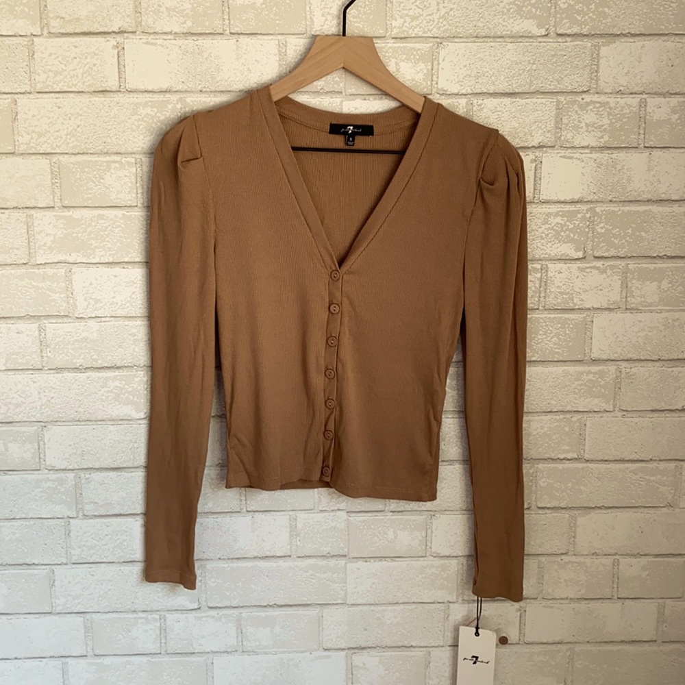 7 For All Mankind tan button down long sleeve top